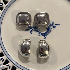 Christian Dior Vintage 2 Pairs of Sterling Sliver Clip-On Earrings